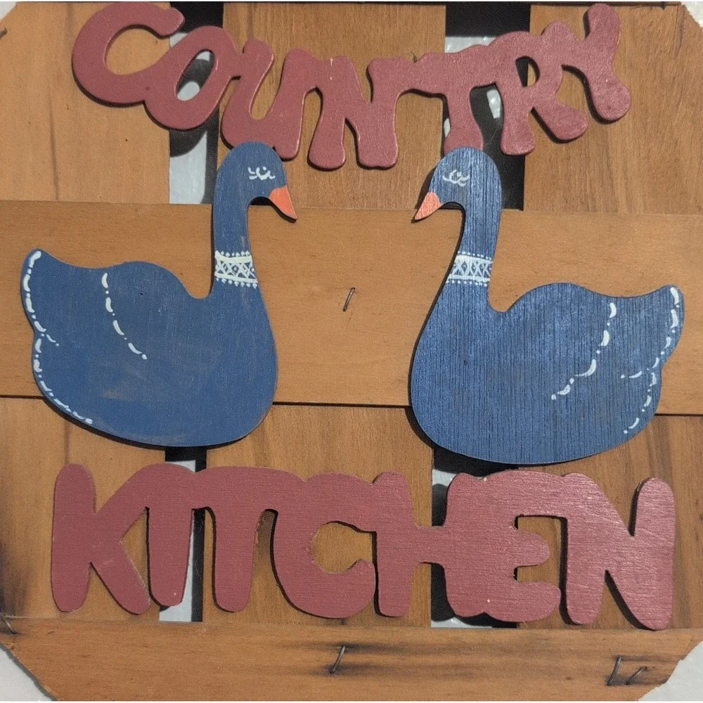 Vtg Bushel Basket Lid Banded Wicker Goose Country Kitchen Hanging Cottage 17x14